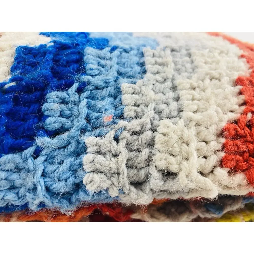 Vintage 70s 80s Handmade Afghan Crochet Blanket Wave Chevron Sunset Fall Blue Or